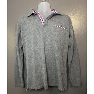 STTLZMC Shirt Mens Large Gray Long Sleeve Collared Popover Plaid Trim Casual
